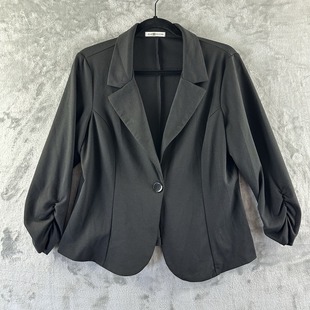 Auline Collection Blazer Women's 1X Black Stretch Rusched Sleeves